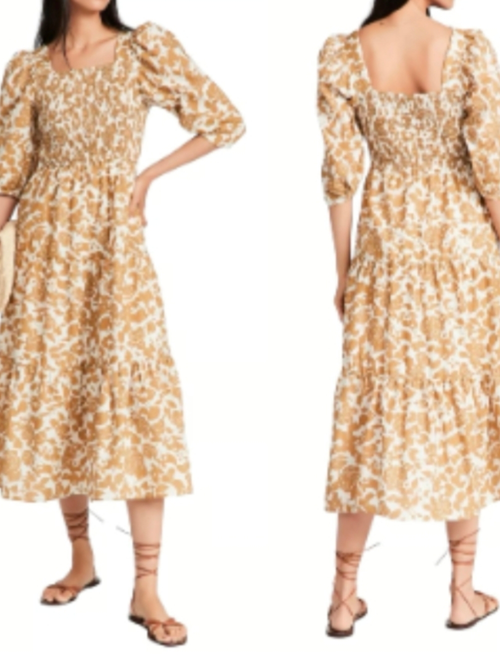 Moon River Anthropologie Smocked Poplin Dress With Puff Sleeves